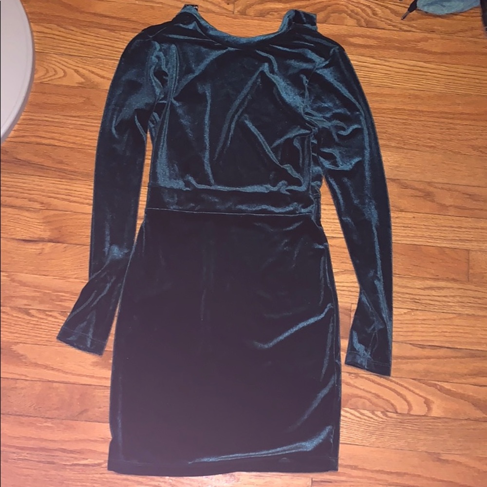 Teal velvet midi long sleeve dress